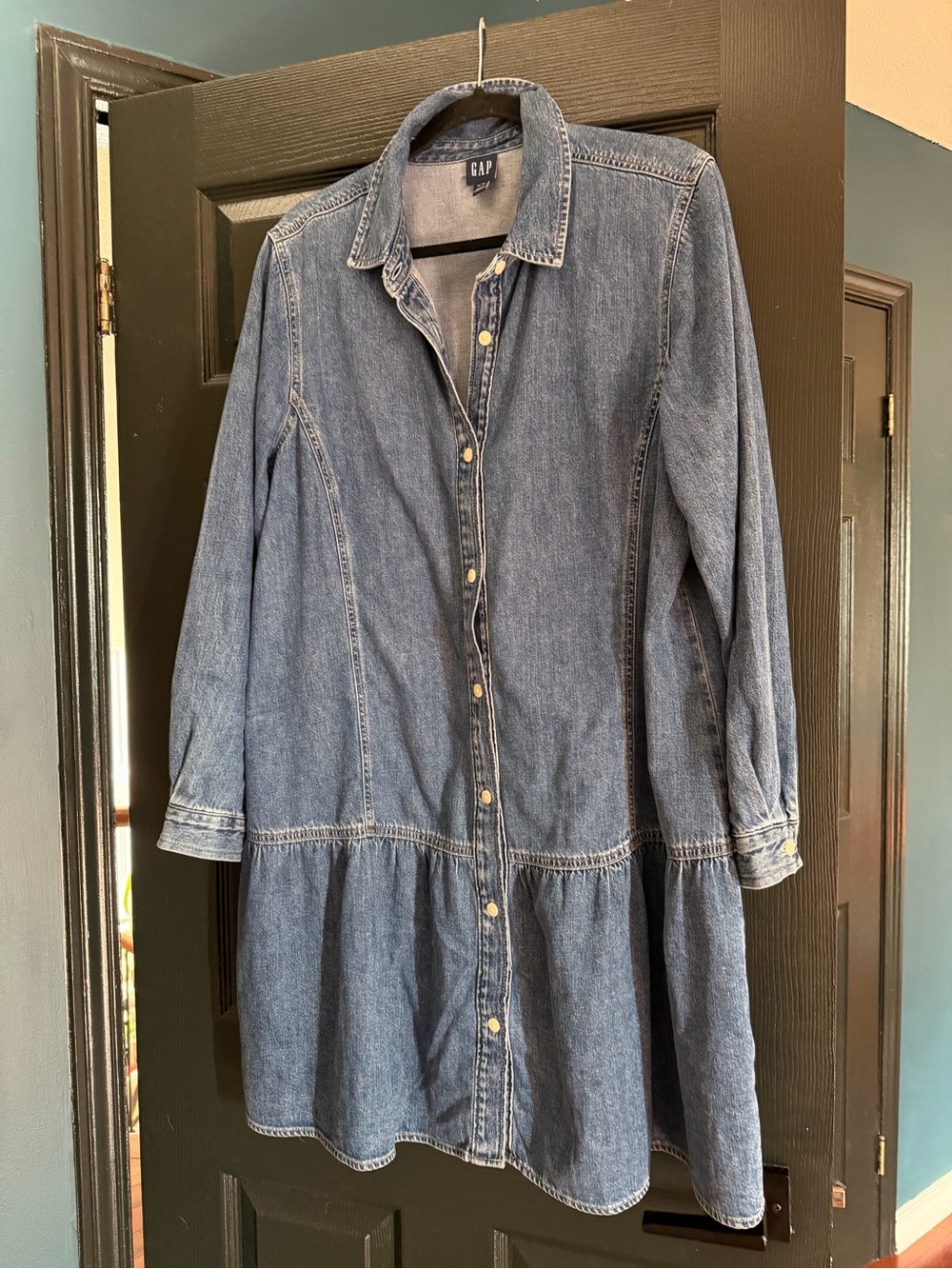 GAP Blue Long-Sleeve Denim Shirt Dress